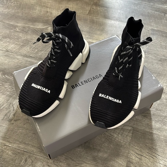 Balenciaga speed 2.0 lace up recycled knit sole black white black US 8 - Picture 3 of 16